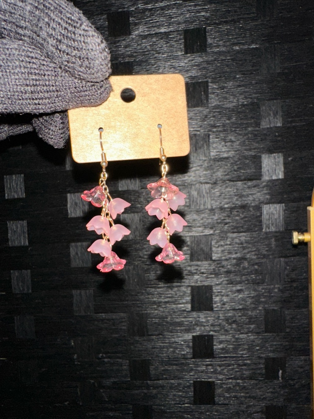 Handcrafted Pink Floral Drop Earrings with Gold-Tone Accents